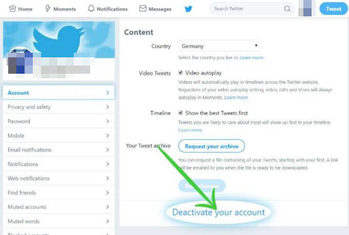 Deactivate Twitter Account